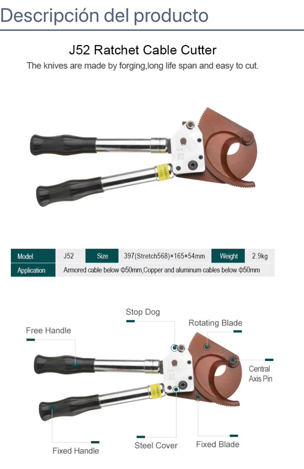 Pinza Corta Cable Crique Cobre Aluminio Hasta 50mm (500mm2) - Imagen 6